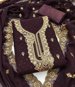 wine georgette embroidered unstitched dressmaterials 3 pair top bottom dupptaa