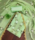 green georgette embroidered unstitched dressmaterials 3 pair top bottom dupptaa