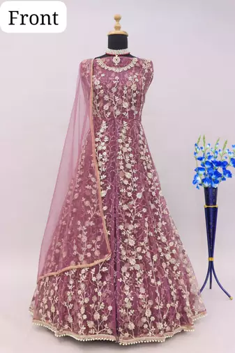 Lavender embroidered butterfly net anarkali suit