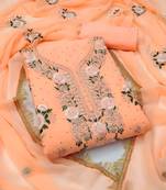 orange georgette embroidered unstitched dressmaterials 3 pair top bottom dupptaa