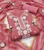 peach georgette embroidered unstitched dressmaterials 3 pair top bottom dupptaa