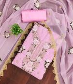 pink georgette embroidered unstitched dressmaterials 3 pair top bottom dupptaa