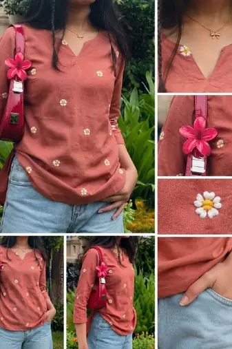 Women floral embroidered thread work floral kurta