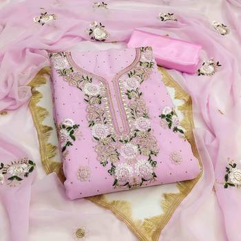 pink georgette embroidered unstitched dressmaterials 3 pair top bottom dupptaa 3