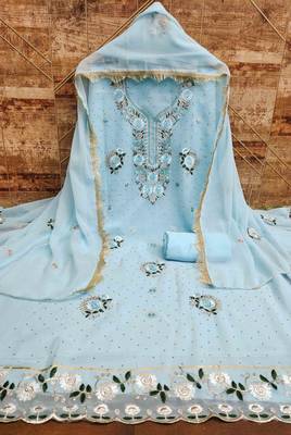 teal georgette embroidered unstitched dressmaterials 3 pair top bottom dupptaa 3