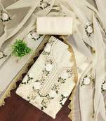 white georgette embroidered unstitched dressmaterials 3 pair top bottom dupptaa