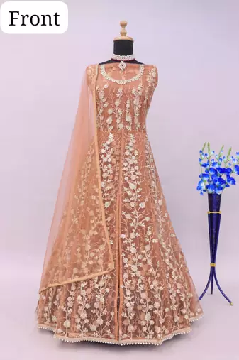 Orange embroidered butterfly net anarkali suit