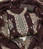 brown georgette embroidered unstitched dressmaterials 3 pair top bottom dupptaa
