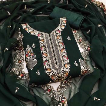 green georgette embroidered unstitched dressmaterials 3 pair top bottom dupptaa 1