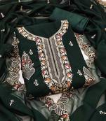 green georgette embroidered unstitched dressmaterials 3 pair top bottom dupptaa