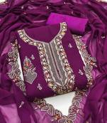 purple georgette embroidered unstitched dressmaterials 3 pair top bottom dupptaa