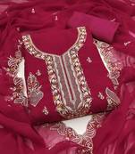 pink georgette embroidered unstitched dressmaterials 3 pair top bottom dupptaa