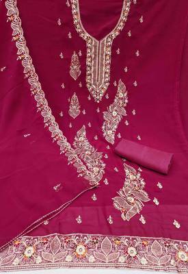 pink georgette embroidered unstitched dressmaterials 3 pair top bottom dupptaa 3