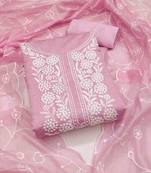 pink chanderi embroidered unstitched dress materials 3 pair top bottom dupatta