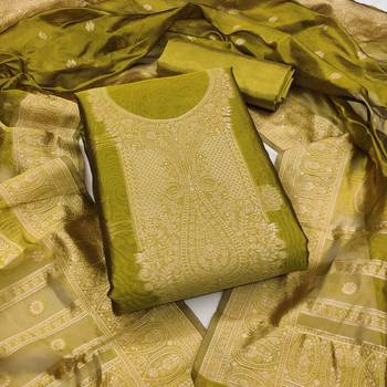 green silk blend embroidered unstitched dressmaterials 3 pair top bottom dupptaa 1