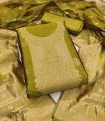 green silk blend embroidered unstitched dressmaterials 3 pair top bottom dupptaa