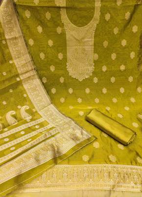 green silk blend embroidered unstitched dressmaterials 3 pair top bottom dupptaa 2