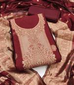 maroon silk blend embroidered unstitched dressmaterials 3 pair top bottom dupptaa