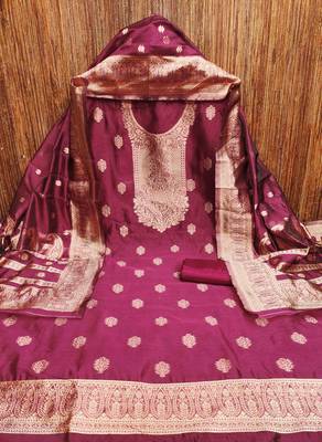 pink silk blend embroidered unstitched dressmaterials 3 pair top bottom dupptaa 3