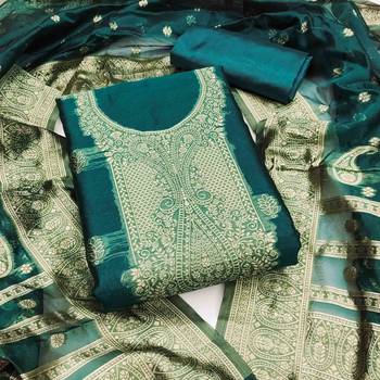 indigo silk blend embroidered unstitched dressmaterials 3 pair top bottom dupptaa 1