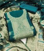 indigo silk blend embroidered unstitched dressmaterials 3 pair top bottom dupptaa