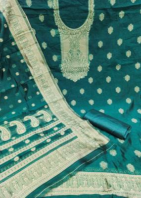 indigo silk blend embroidered unstitched dressmaterials 3 pair top bottom dupptaa 3