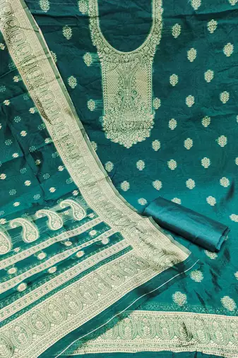 indigo silk blend embroidered unstitched dressmaterials 3 pair top bottom dupptaa