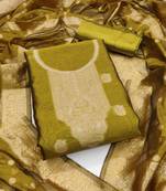 green silk blend embroidered unstitched dressmaterials 3 pair top bottom dupptaa