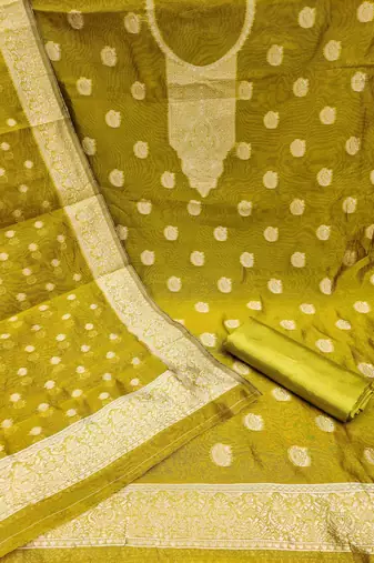 green silk blend embroidered unstitched dressmaterials 3 pair top bottom dupptaa