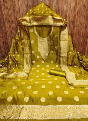 green silk blend embroidered unstitched dressmaterials 3 pair top bottom dupptaa 3