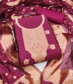 pink silk blend embroidered unstitched dressmaterials 3 pair top bottom dupptaa