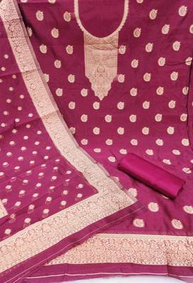 pink silk blend embroidered unstitched dressmaterials 3 pair top bottom dupptaa 2