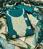 indigo silk blend embroidered unstitched dressmaterials 3 pair top bottom dupptaa