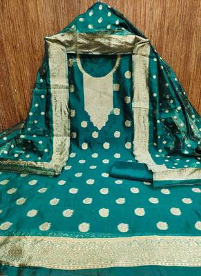 indigo silk blend embroidered unstitched dressmaterials 3 pair top bottom dupptaa 2