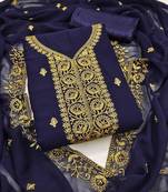 blue georgette embroidered unstitched dressmaterials 3 pair top bottom dupptaa