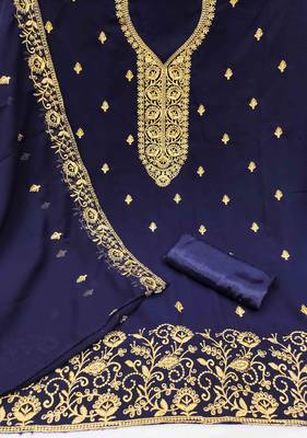 blue georgette embroidered unstitched dressmaterials 3 pair top bottom dupptaa 2