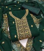 green georgette embroidered unstitched dressmaterials 3 pair top bottom dupptaa
