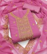pink georgette embroidered unstitched dressmaterials 3 pair top bottom dupptaa
