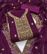wine georgette embroidered unstitched dressmaterials 3 pair top bottom dupptaa