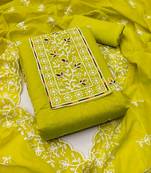 green chanderi embroidered unstitched dress materials 3 pair top bottom dupatta