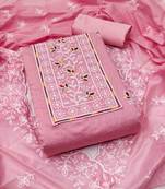 pink chanderi embroidered unstitched dress materials 3 pair top bottom dupatta