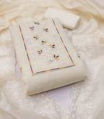white chanderi embroidered unstitched dress materials 3 pair top bottom dupatta
