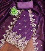 purple chanderi embroidered unstitched dress materials 3 pair top bottom dupatta