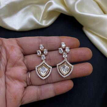 Gold Kundan Bridal Necklace Earrings Set, Champagne Crystal Wedding Jewelry 3