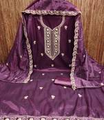 Wine chanderi embroidered unstitched dressmaterials 3 pair top bottom dupptaa