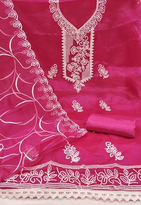 pink organza embroidered unstitched dressmaterials 3 pair top bottom dupptaa 3