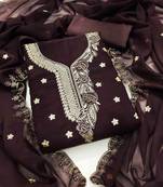 brown georgette embroidered unstitched dressmaterials 3 pair top bottom dupptaa