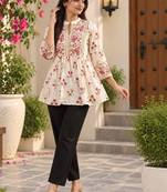 Women floral printed thread work floral kurta