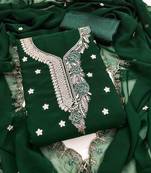 green georgette embroidered unstitched dressmaterials 3 pair top bottom dupptaa