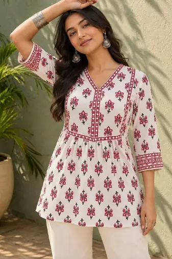 Women ethnic motifs printed indie prints kurta